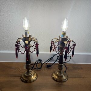 leviton vintage lamp Pair Vintage Brass Candlestick Crystal Ornate Baroque Style
